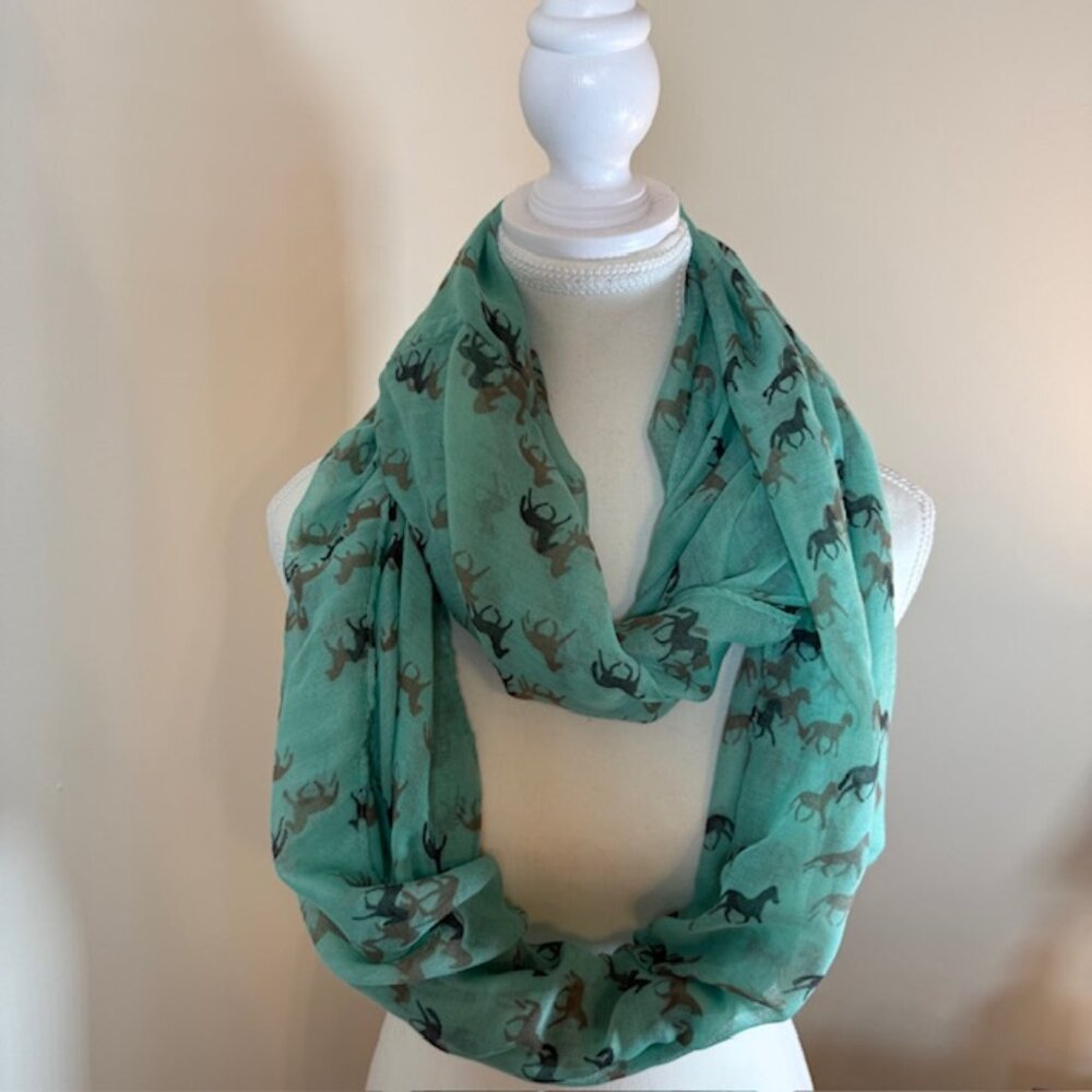 Lightweight Mint Green Mini Horse Print Ladies Fashion Scarf